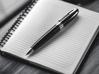 Black and White Spiral Notebook with Pen: Minimalistic Stationery for Creative Writing and Office Organization