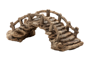 Rustic Miniature Moon Bridge Garden Structure on Transparent Background