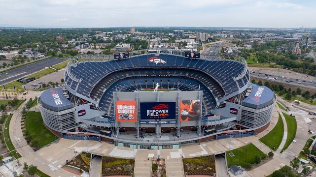 Aerial View of Empower Field at Mile High Stadium. Home to the Denver Broncos