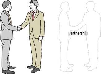 握手をする年配の男性ビジネスマンの全身イラスト素材