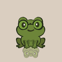 Cute green frog cartoon with glasses.