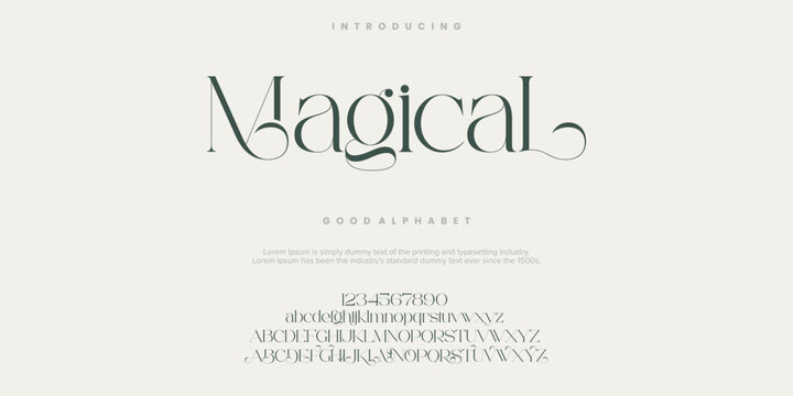 Magical Fashion font alphabet. Minimal modern urban fonts for logo, brand etc. Typography typeface uppercase lowercase and number. vector illustration