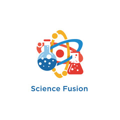 Fototapeta premium Science atom and lab equipment logo vector