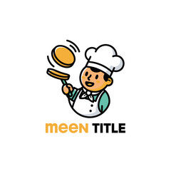 A cheerful cartoon chef logo, tossing pancakes. Perfect for restaurants or food businesses.