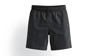 Stylish black drawstring shorts on white backdrop, fashion and comfort combined