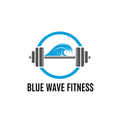 Blue Wave Fitness logo. Barbell with a wave.
