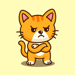 cute cartoon cat adorable with sad face. flat design