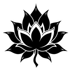 Mystic Petal Bloom Black Silhouette Vector Illustration on White Background