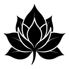 Mystic Petal Bloom Black Silhouette Vector Illustration on White Background