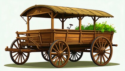 Fototapeta premium Wooden wagon with a thatched roof. A vintage style