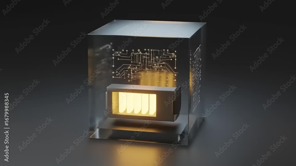Wall mural futuristic glowing device in a transparent cube display
