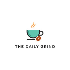 A minimalist logo for a coffee shop, featuring a teal coffee cup and a coffee bean.