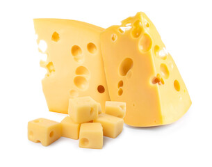 Fresh cheese isolated on white, set of pieces