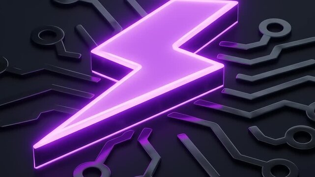 A vibrant lightning bolt symbolizing energy, surrounded by circuit connections on a dark background