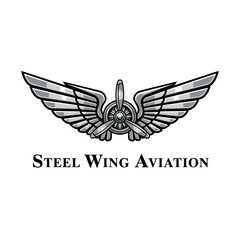 Fototapeta premium Steel Wing Aviation's logo showcases powerful wings and a propeller.