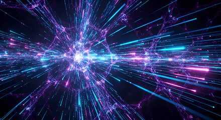 Fototapeta premium Futuristic Blue and Purple Abstract Data Stream Explosion