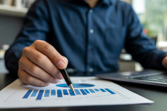 Analyzing business data charts and graphs for financial growth and investment strategies planning process