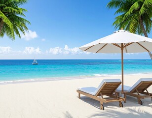 Fototapeta premium Tropical beach travel theme in summer, 3d rendering. 3D illustration
