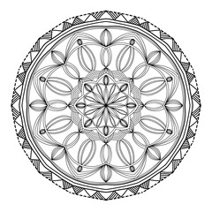mandala circle pattern vintage decorative pattern indian skin painting tattoo oriental art Mandala floral coloring page for adults relaxation, black and white mandala coloring page hand drawn outlined