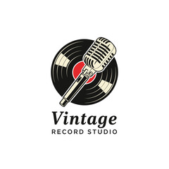 A vintage-style logo featuring a retro microphone and vinyl record. Perfect for a music studio or related business.