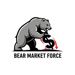 Obraz premium Aggressive bear crushing dollar sign, symbolizing bear market