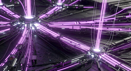 Futuristic Cyberpunk Network with Purple Neon Lights