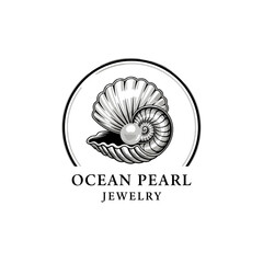 Elegant logo design featuring a pearl in a shell. Perfect for jewelry business.