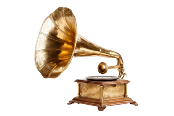 Antique Brass Gramophone on Transparent Background