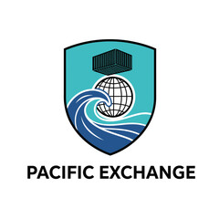 Pacific Exchange logo featuring a container, globe, and wave.