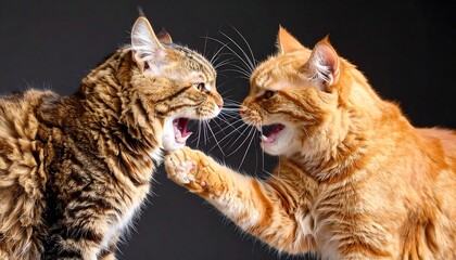 Two cats facing each other, snarling