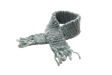 A cozy grey scarf is ready for cold winter days, isolated, PNG