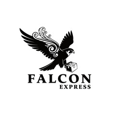 Obraz premium A falcon carrying a package, symbolizing fast delivery.