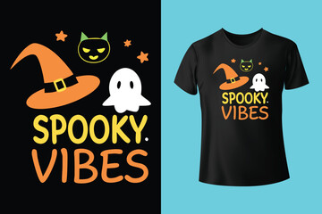 t shirt of Happy Halloween Typography Illustration with Skull, Ghost and Spider Web
