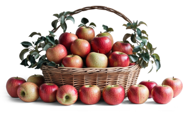 Wicker Basket Filled with Red Apples Background Transparent
