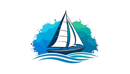 Sailing ship on water, stylized design
