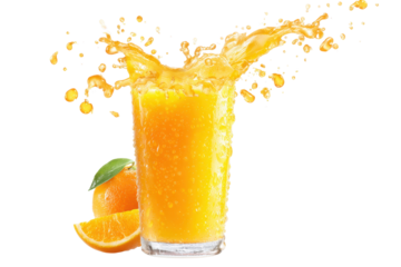 Orange Juice Splash in Glass with Orange Slices