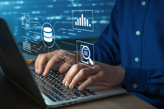 Data analysis on laptop for database management big data analytics and business intelligence applications