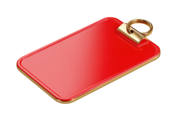 Red Glossy Name Tag Badge with Gold Trim and Ring