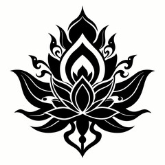 Black Silhouette Sacred Lotus Tribal Ornament Vector Illustration on White Background