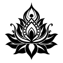 Black Silhouette Sacred Lotus Tribal Ornament Vector Illustration on White Background