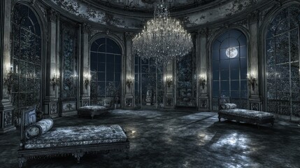 Fototapeta premium Dark Luxurious Palace Bedroom At Night