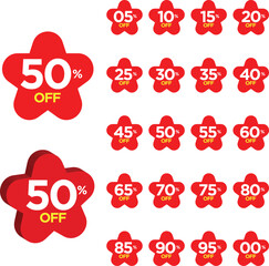 Special mega Sale offer discount Label icon set. Sale off percent, discount special offer price promotion tag, discount from 05, 10, 15, 20, 25, 30, 40, 45, 50, 55, 60, 65, 70, 75, 80, 90, 95,	