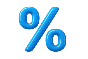 Glossy blue percentage symbol floating on transparent background