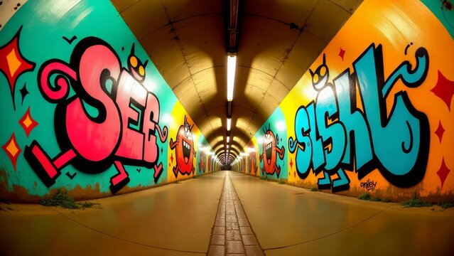 Graffiti art in tunnel with sef and sish