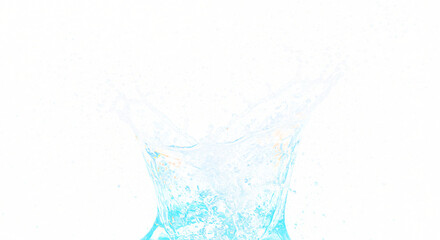 Dynamic water splash with intricate droplets and vibrant blue hues.