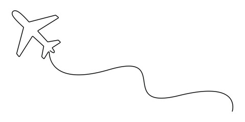 Airplane line art style vector with white background. Continuous one line drawing of a plane. Doodle vector illustration