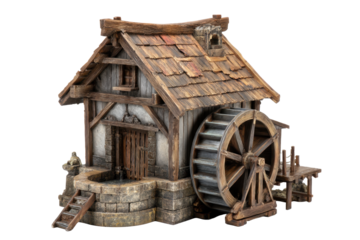 Rustic Watermill Model on Transparent Background