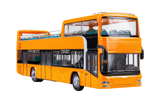 Orange Open-Top Double-Decker Bus Toy on Transparent Background