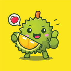 illustration cute cartoon a durian fruit character. loving durian