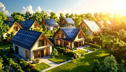 Suburban homes with solar panels